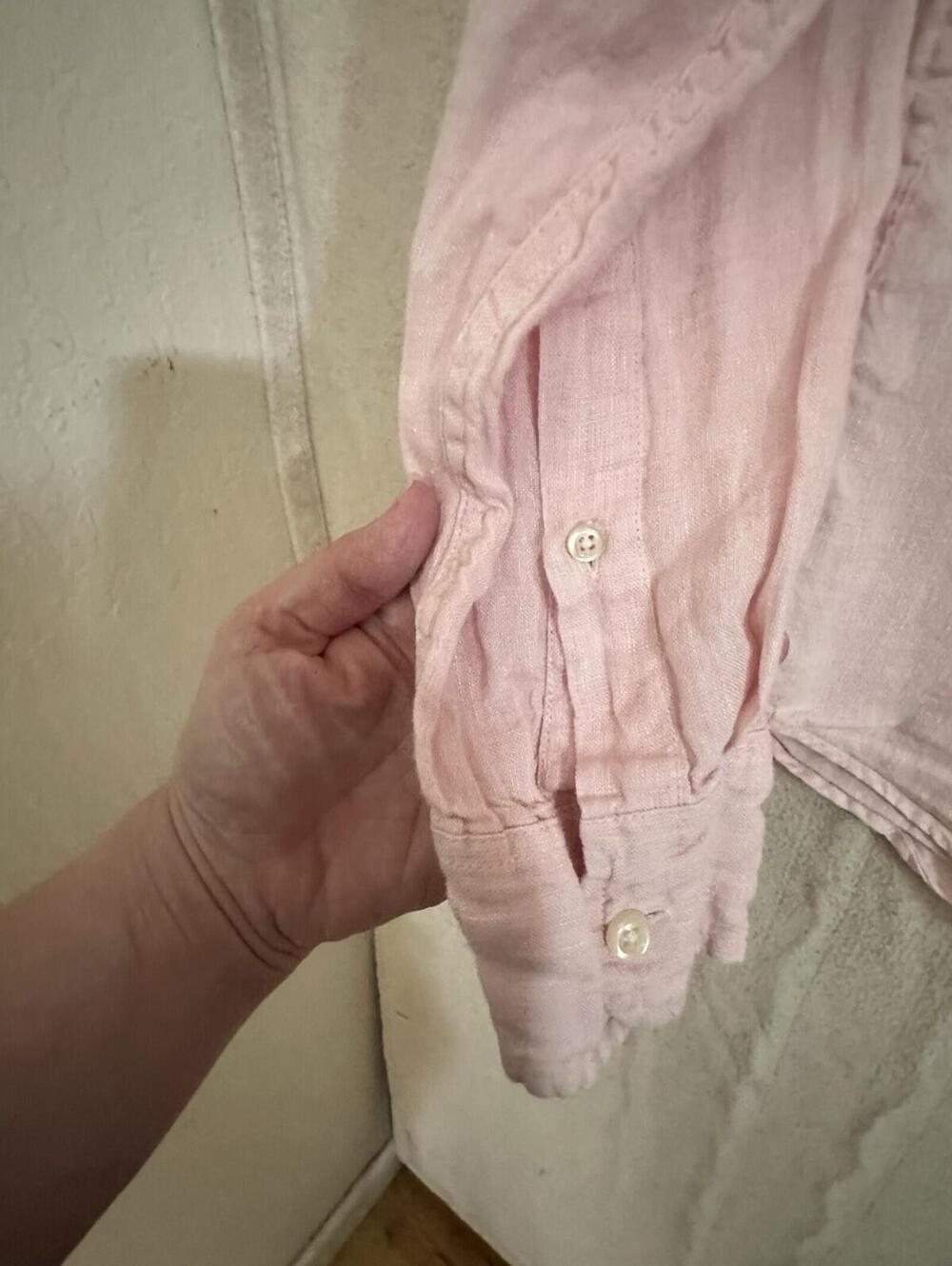 J.Crew Men’s Slim Fit 100% Linen Pastel Pink Long Sleeve Button Up Shirt Sz L - Picture 5 of 9